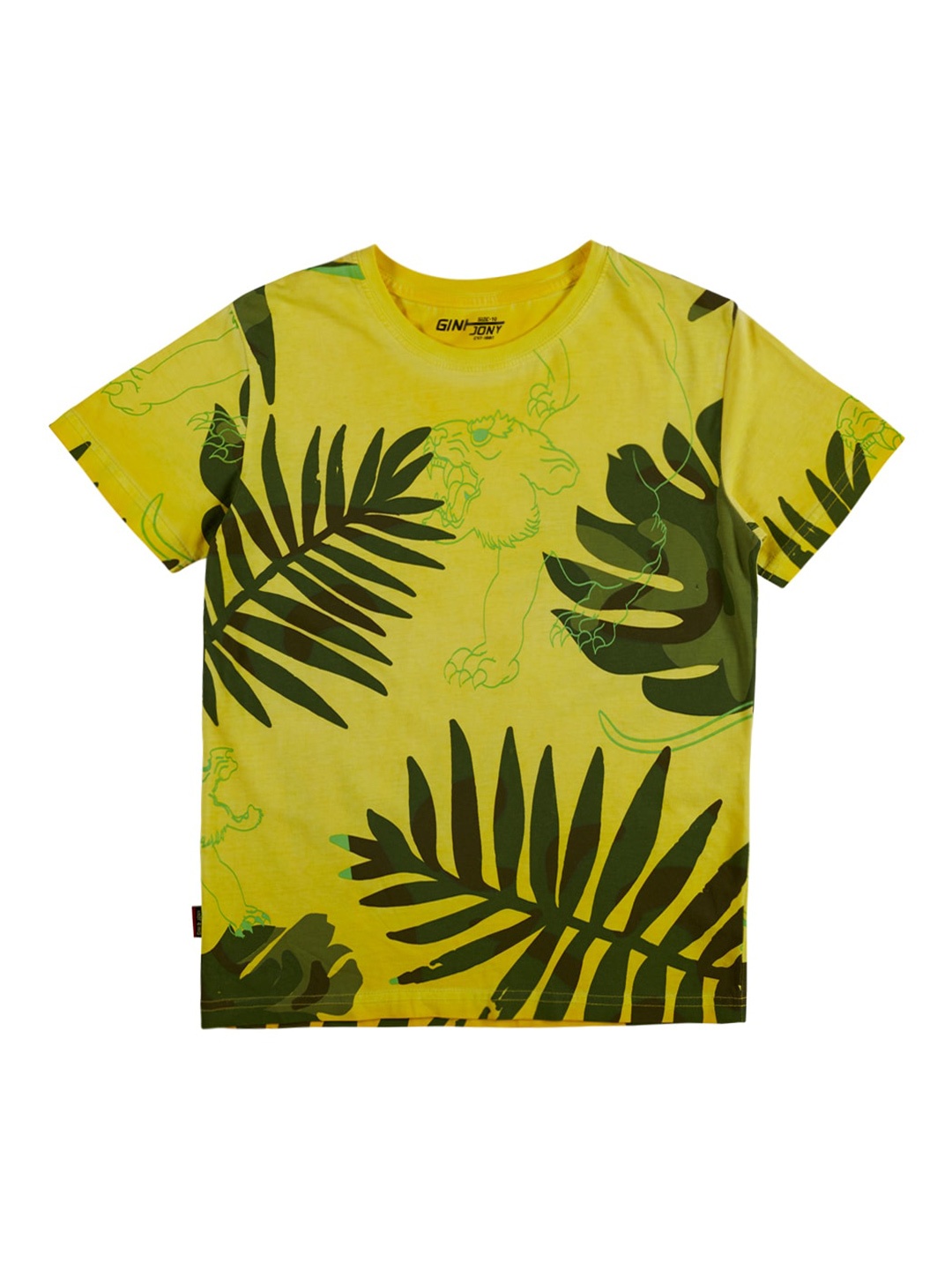 

Gini and Jony Boys Tropical Printed Pure Cotton T-shirt, Mustard
