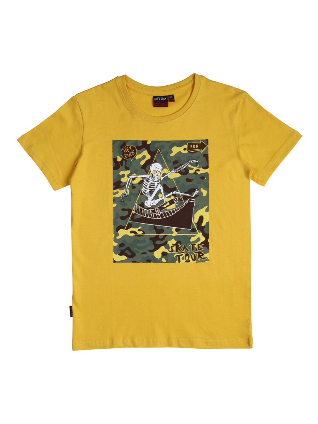 

Gini and Jony Boys Graphic Printed Cotton T-shirt, Mustard