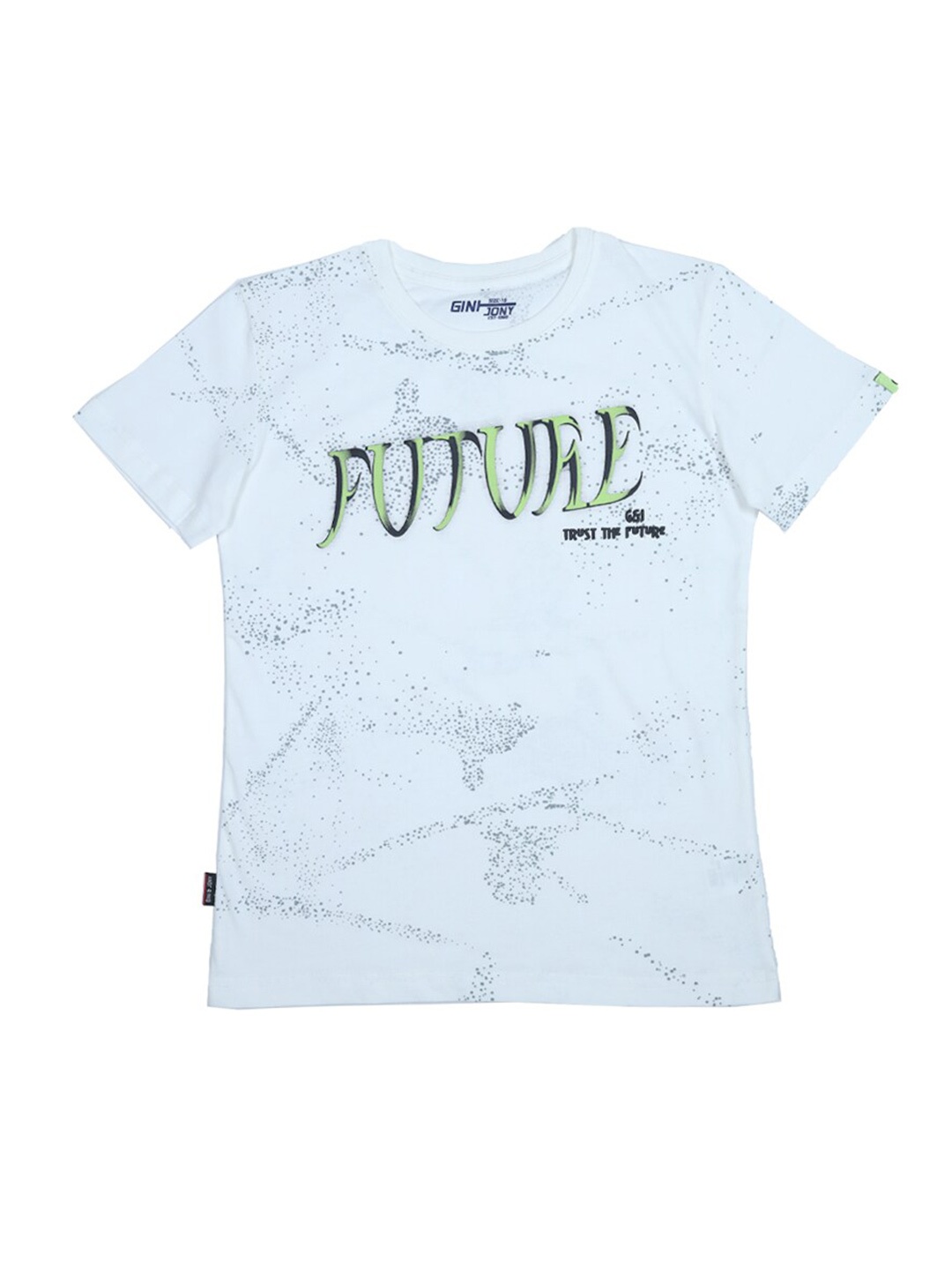 

Gini and Jony Boys Typography Printed Cotton T-shirt, White