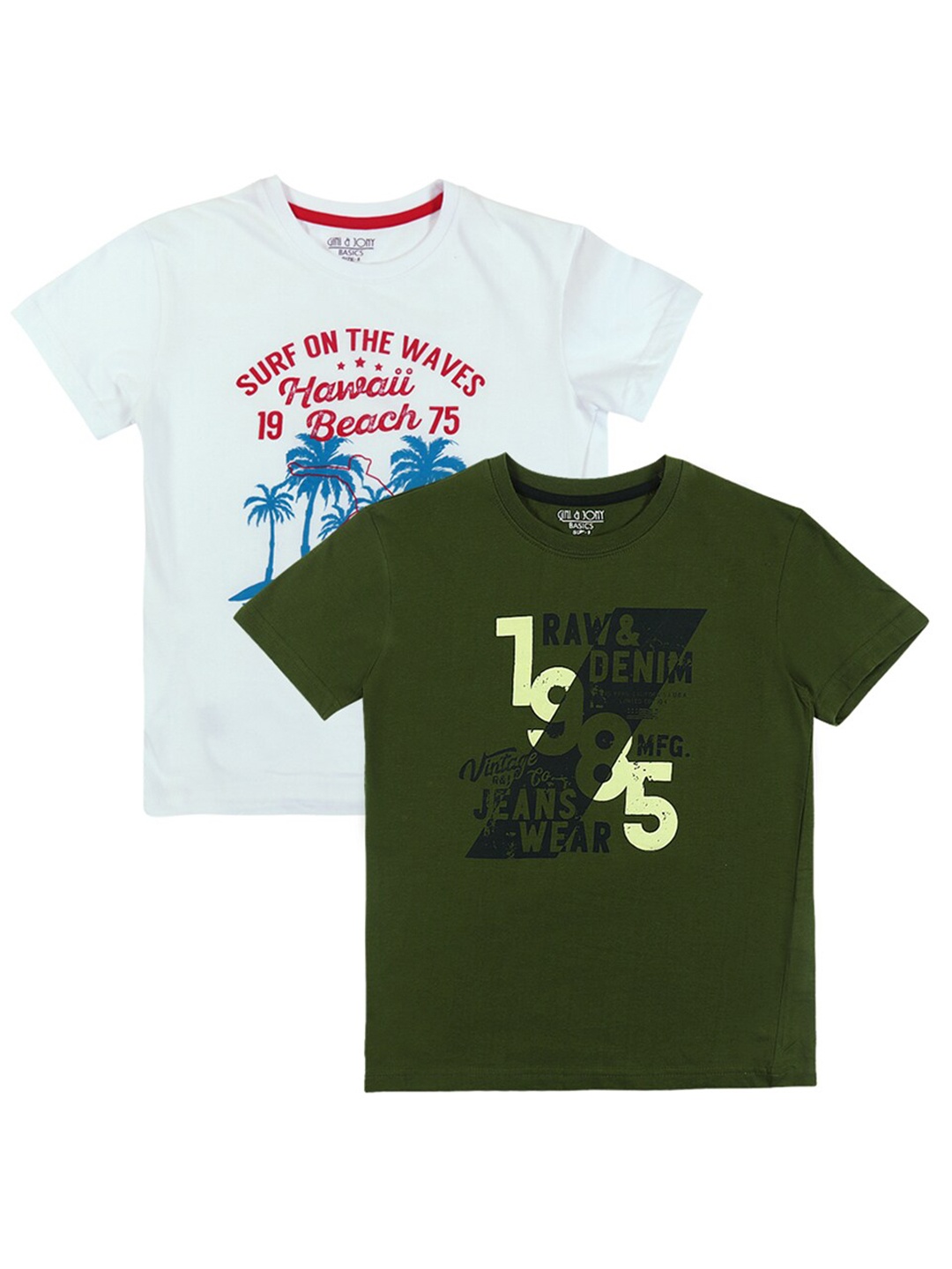

Gini and Jony Boys Pack of 2 Printed Pure Cotton T-shirt, White