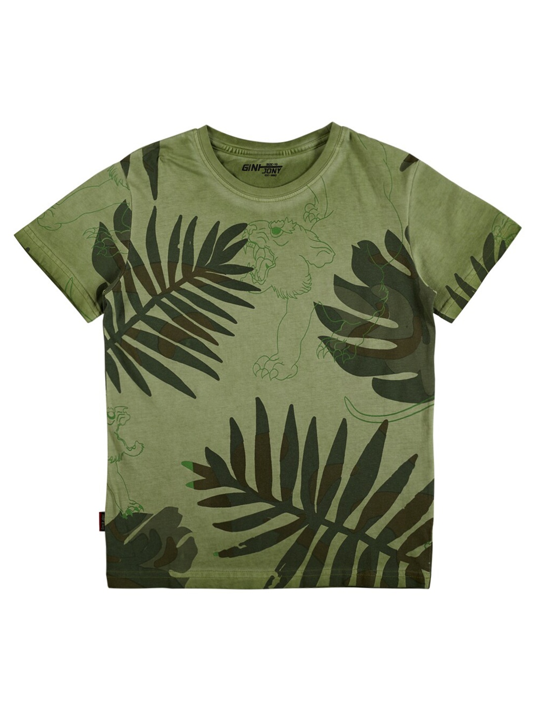 

Gini and Jony Boys Tropical Printed Pure Cotton T-shirt, Olive