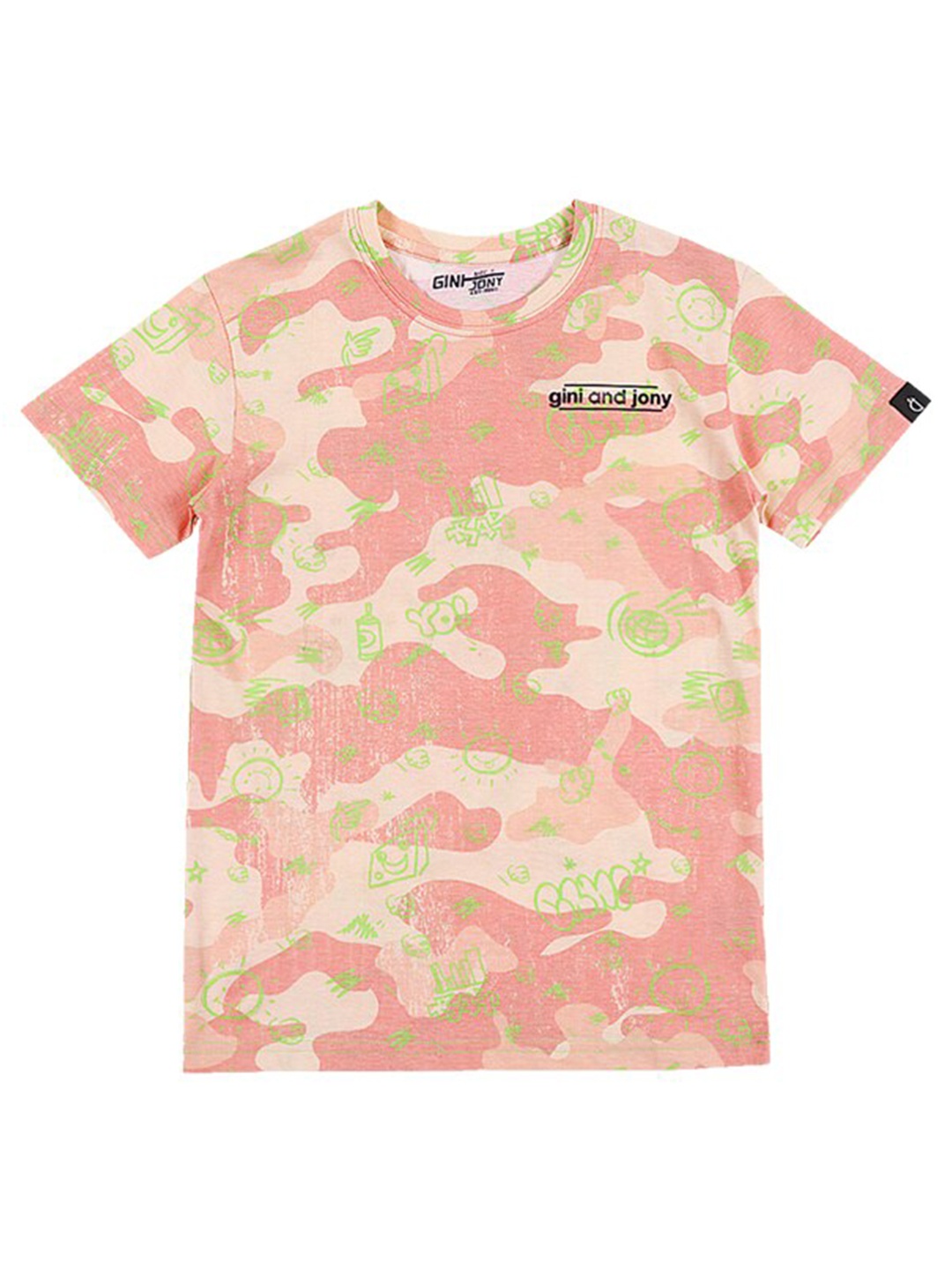 

Gini and Jony Boys Camouflage Printed Pure Cotton T-shirt, Pink