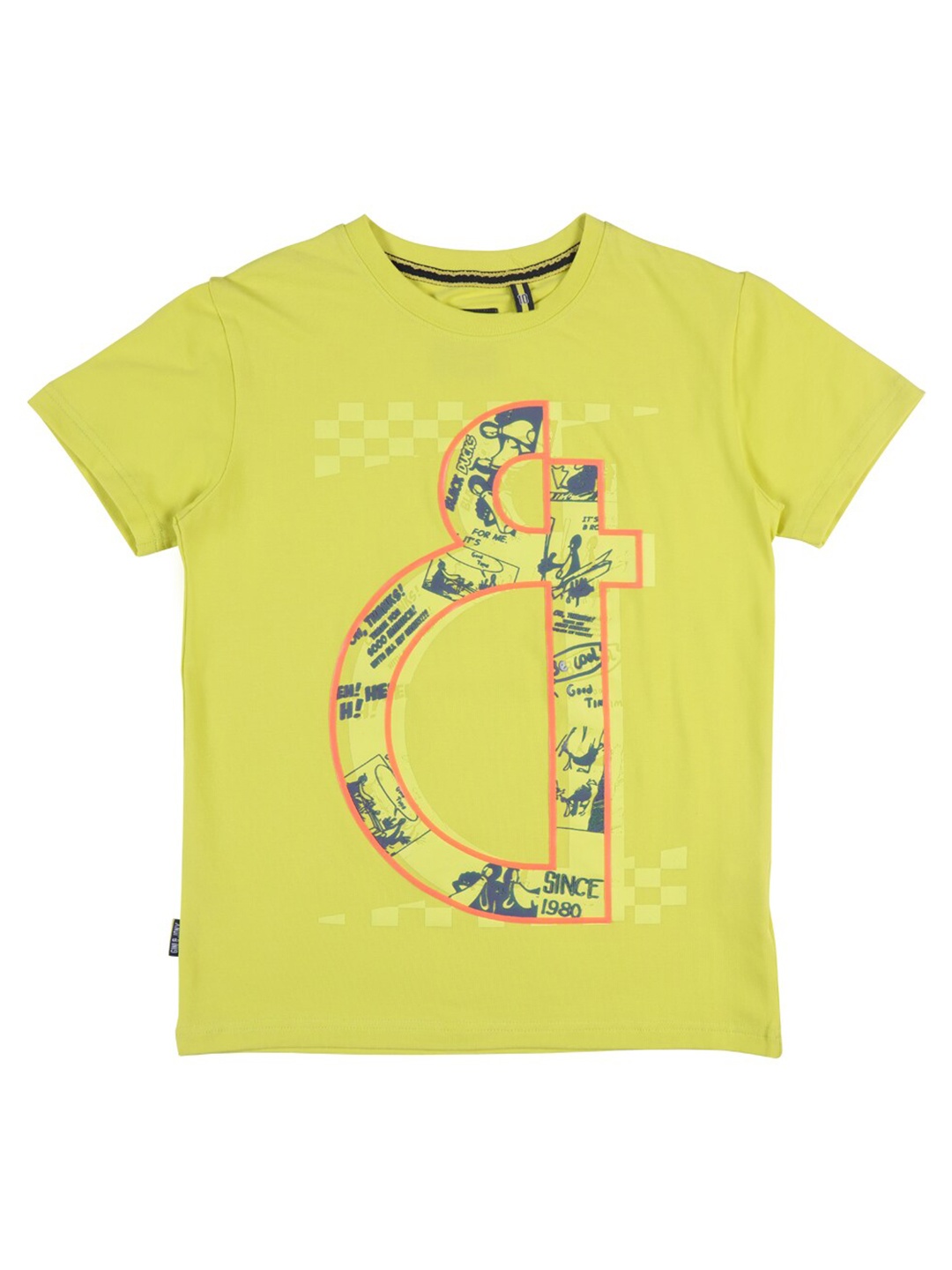 

Gini and Jony Boys Typography Printed Cotton T-shirt, Lime green