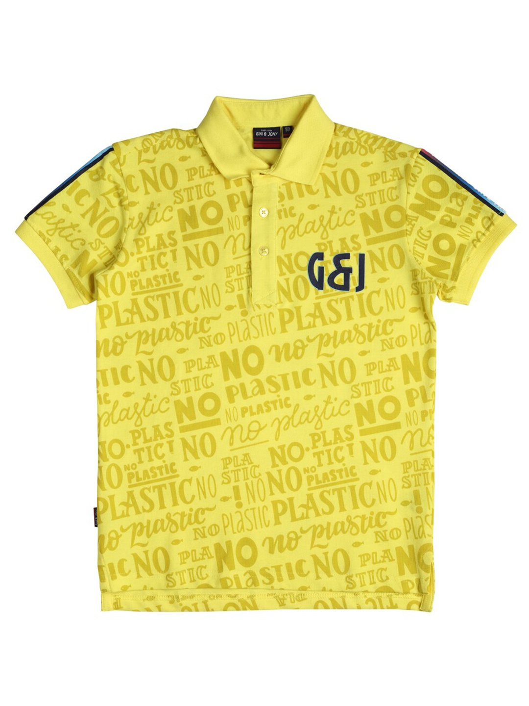 

Gini and Jony Boys Typography Printed Polo Collar Pure Cotton T-shirt, Yellow