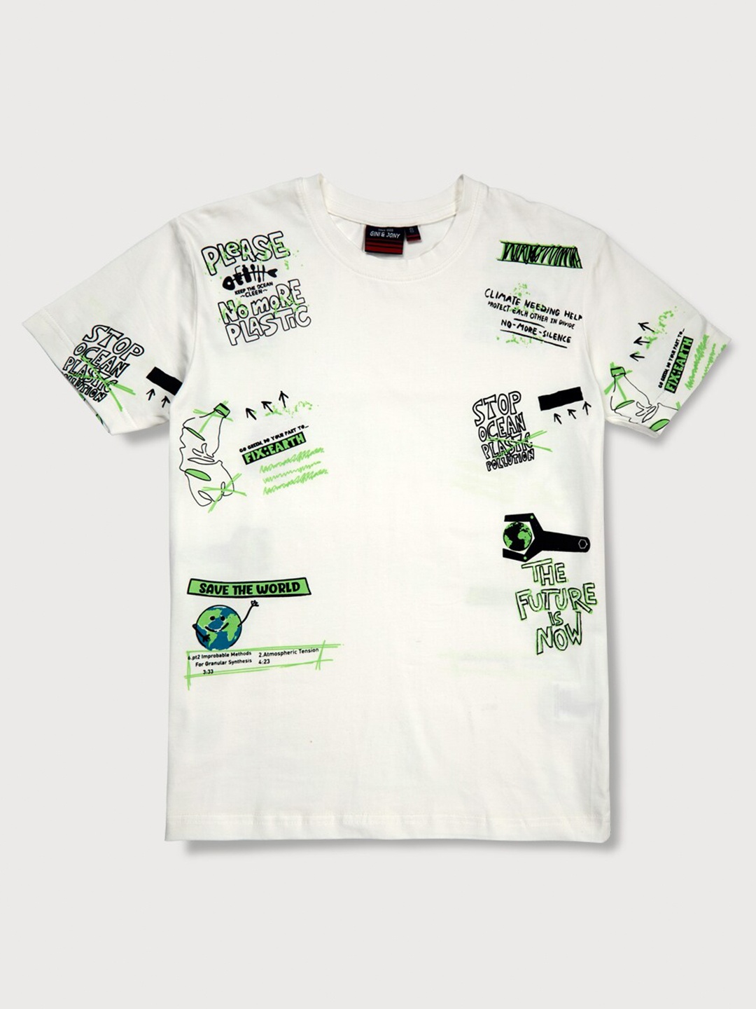 

Gini and Jony Boys Typography Printed Cotton T-shirt, White