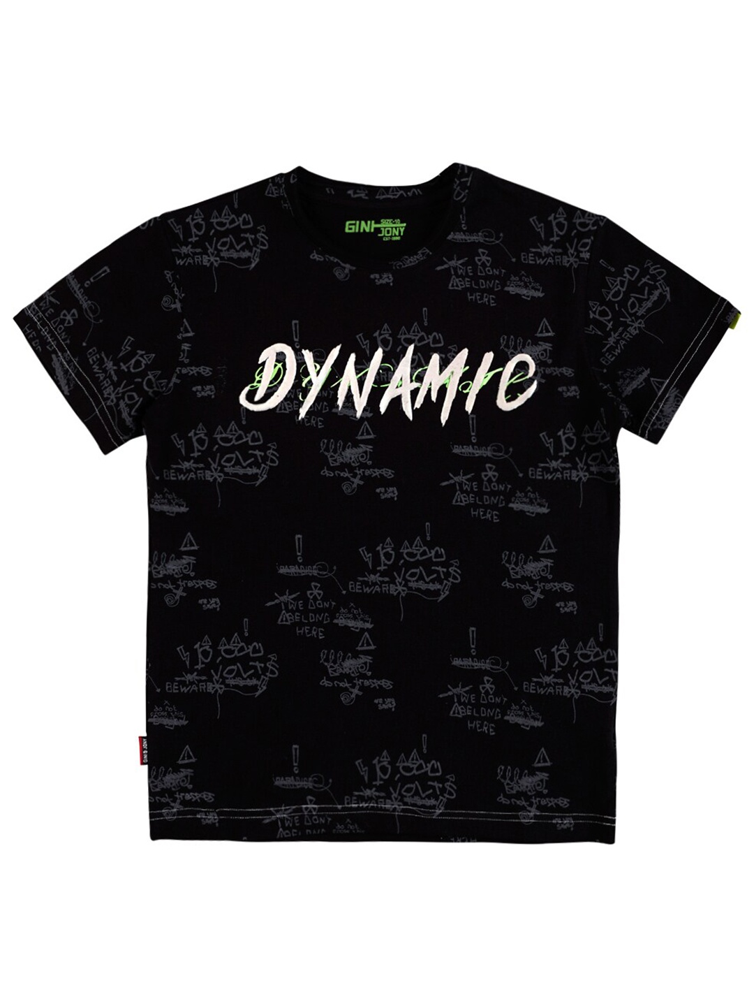 

Gini and Jony Boys Typography printed Pure Cotton T-shirt, Black