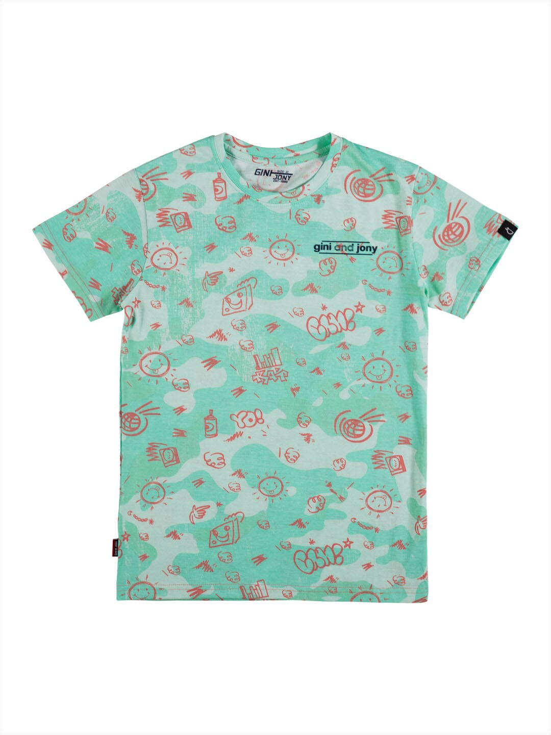 

Gini and Jony Infant Boys Printed Pure Cotton T-shirt, Turquoise blue