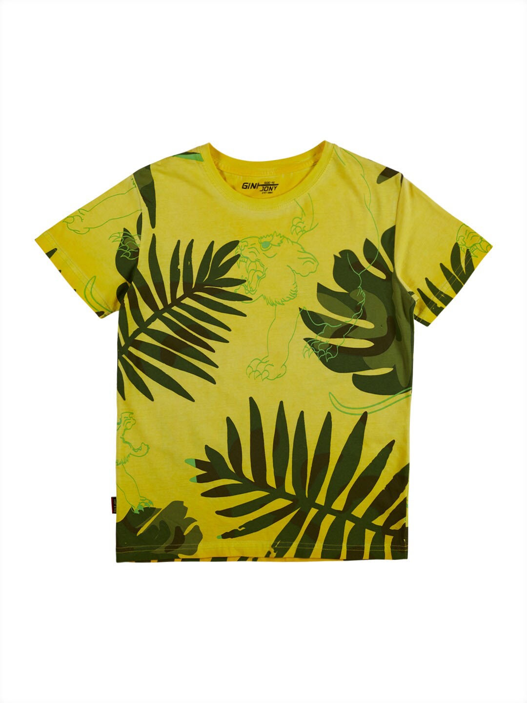 

Gini and Jony Boys Tropical Printed Pure Cotton T-shirt, Mustard