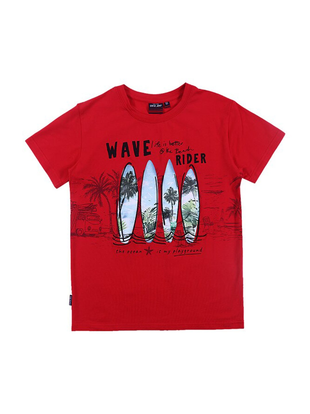 

Gini and Jony Boys Graphic Printed Cotton T-shirt, Red