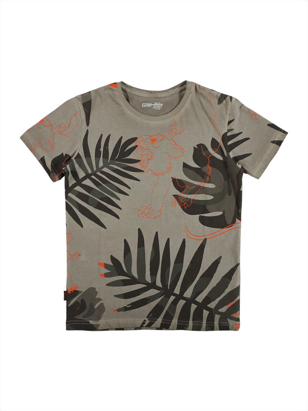

Gini and Jony Boys Tropical Printed Pure Cotton T-shirt, Grey