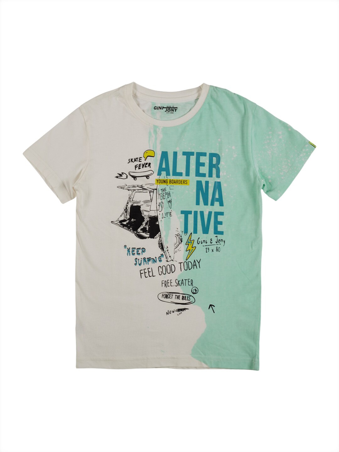 

Gini and Jony Infant Boys Typography Printed Pure Cotton T-shirt, Off white