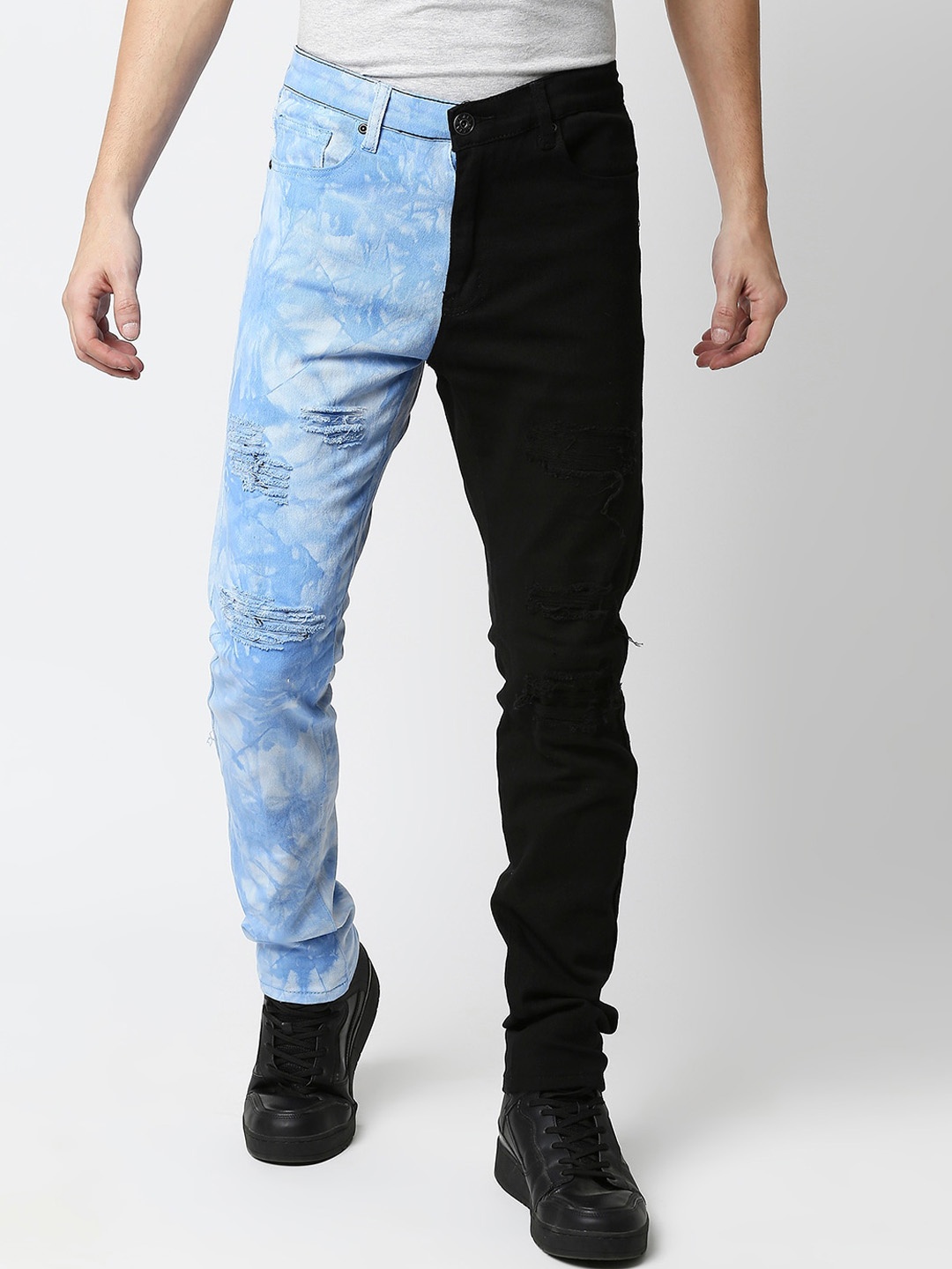 

WAIMEA Men Slim Fit Low Distress Light Fade Stretchable Jeans, Black