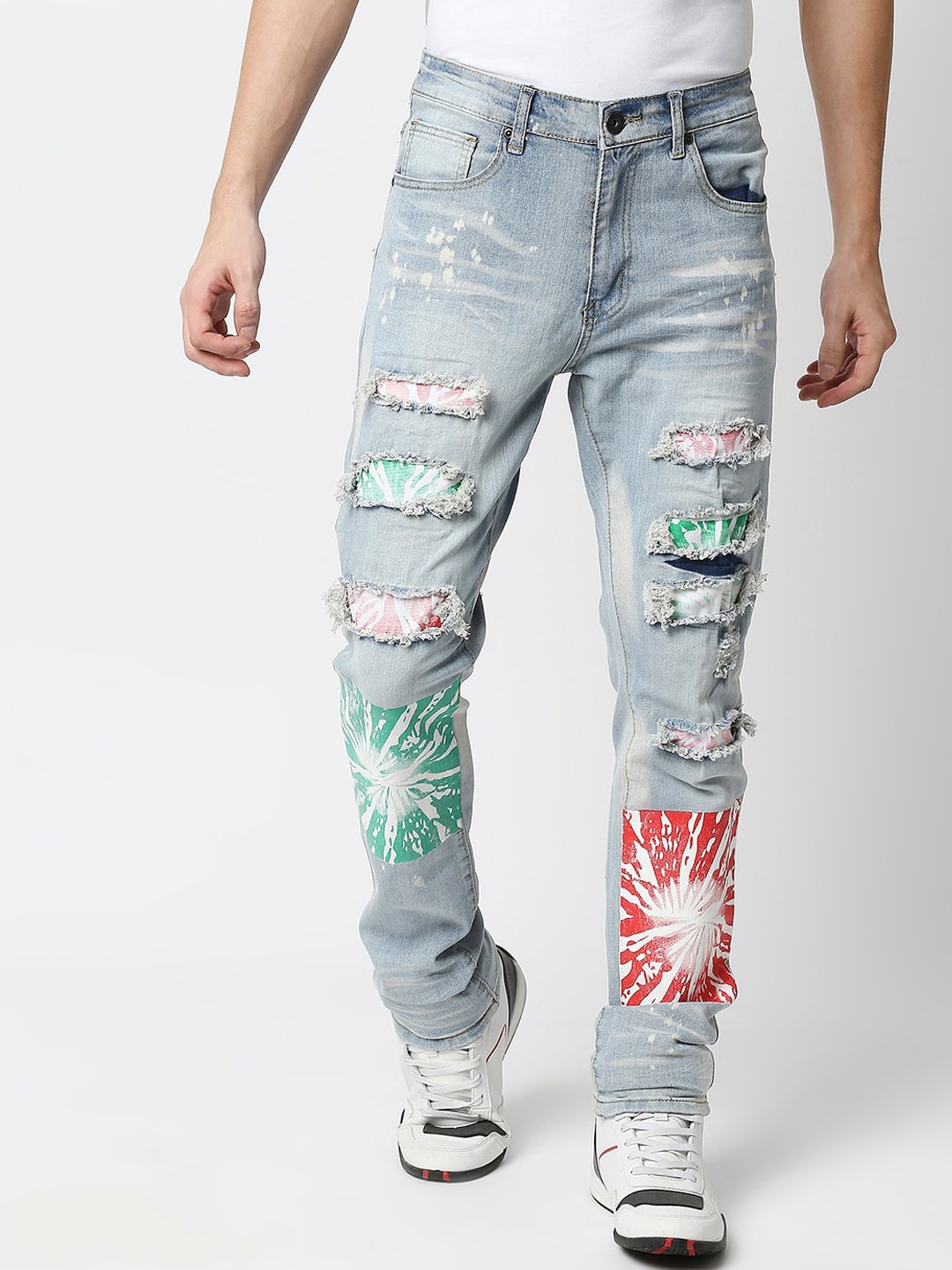 

WAIMEA Men Skinny Fit Highly Distressed Heavy Fade Stretchable Jeans, Blue