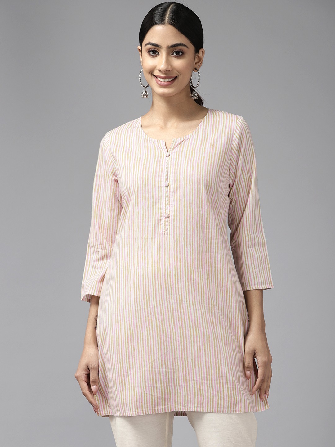 

Prakrti Striped Pure Cotton Kurti, Pink