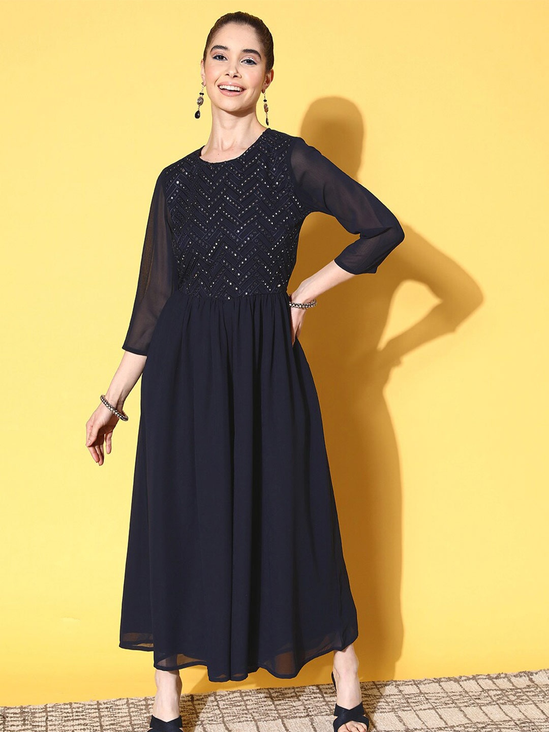 

Sunehri Navy Blue Embellished Jumpsuit