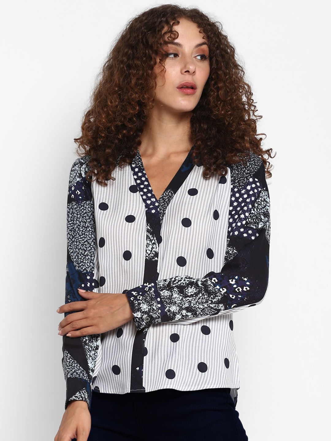 

Taurus Polka Dots Printed Shirt Style Top, White