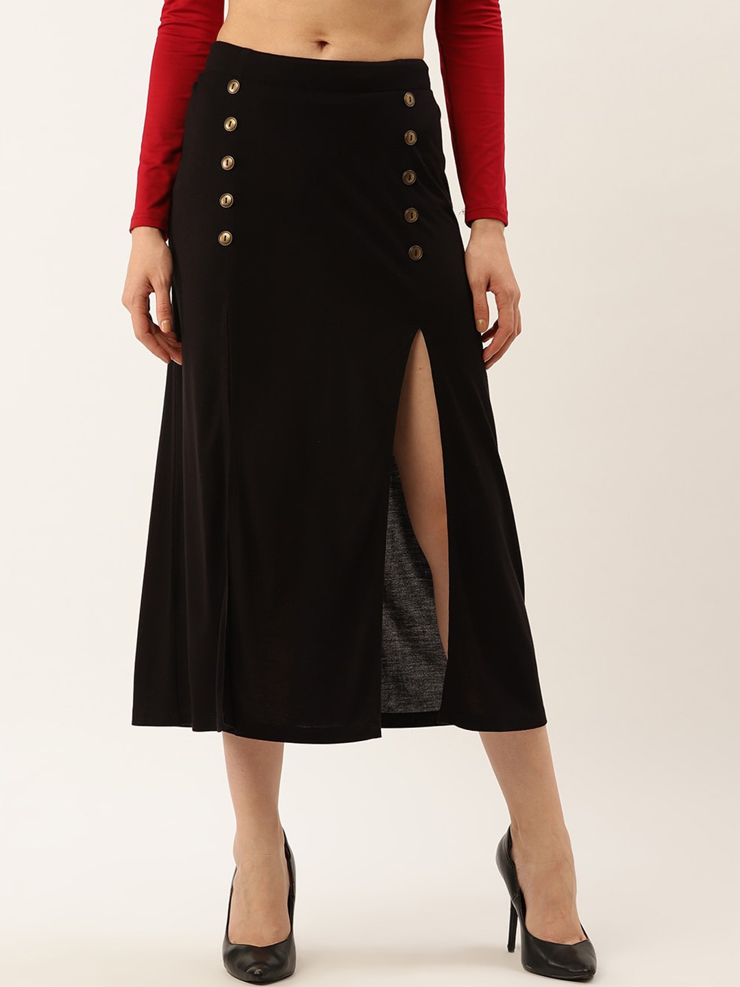 

Taurus Double Slit A-Line Midi Length Skirt, Black