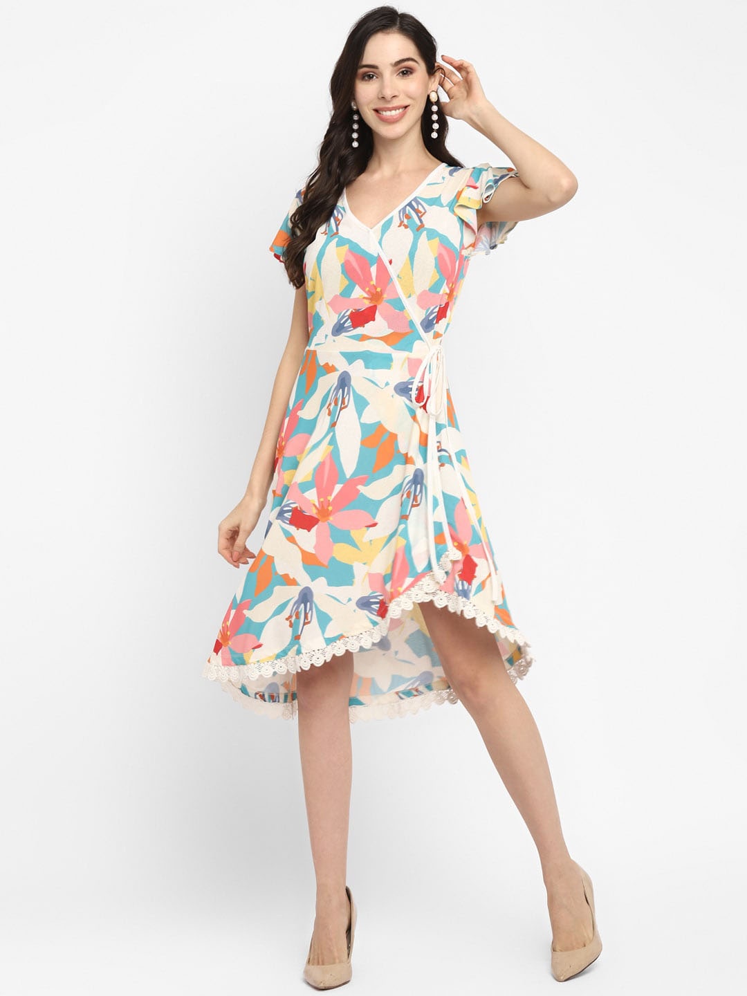 

Taurus V-Neck Floral Printed Dress, Blue