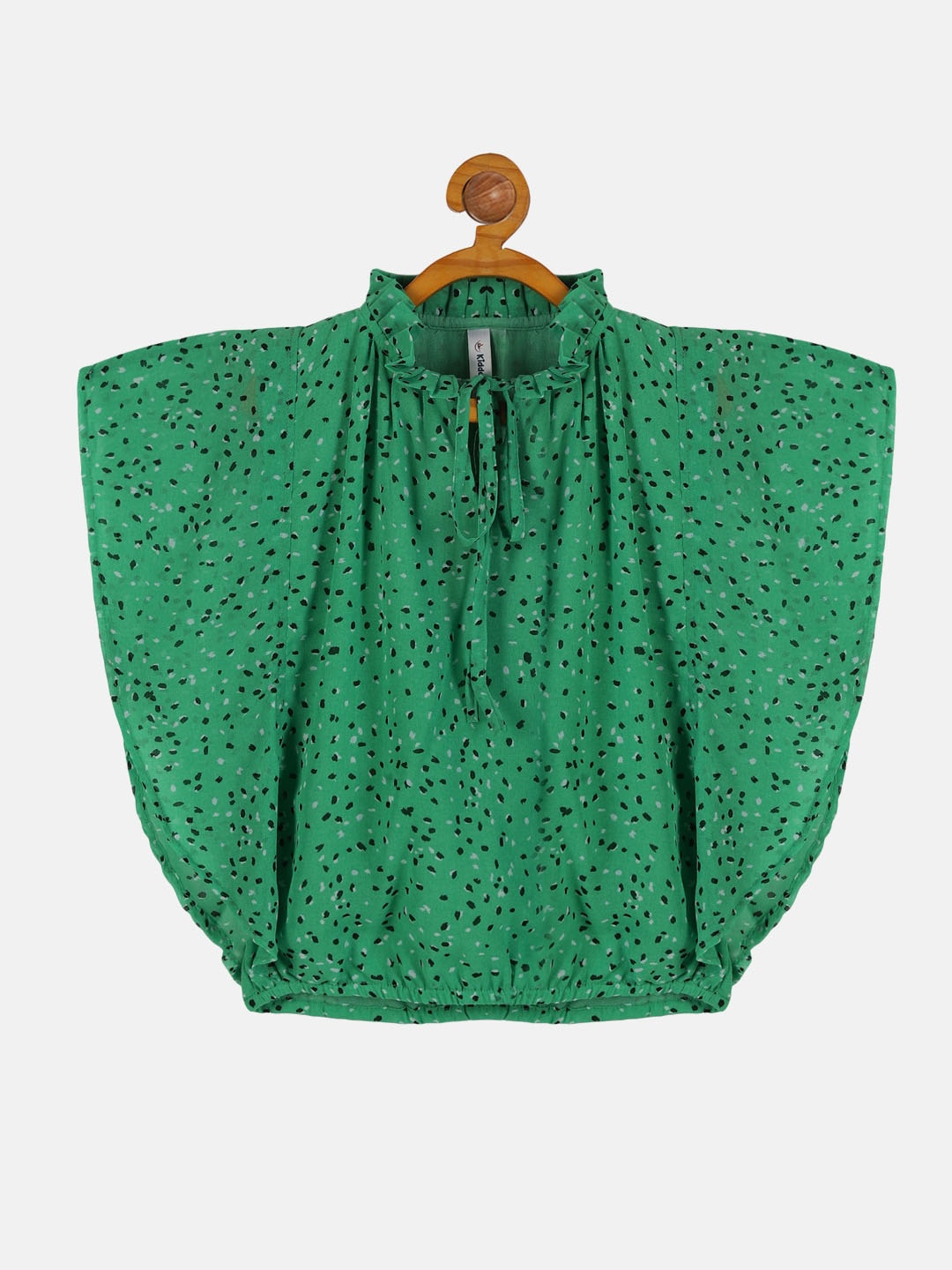 

KiddoPanti Floral Print Tie-Up Neck Georgette Kaftan Top, Green