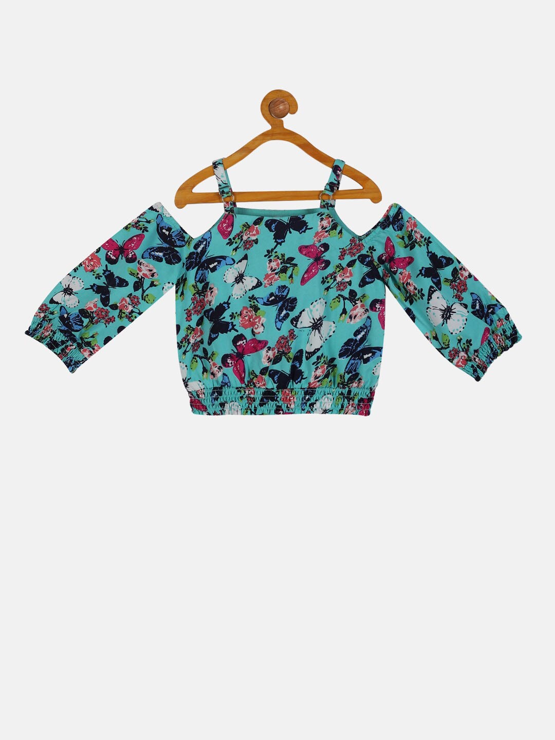 

KiddoPanti Girls Conversational Print Top, Sea green