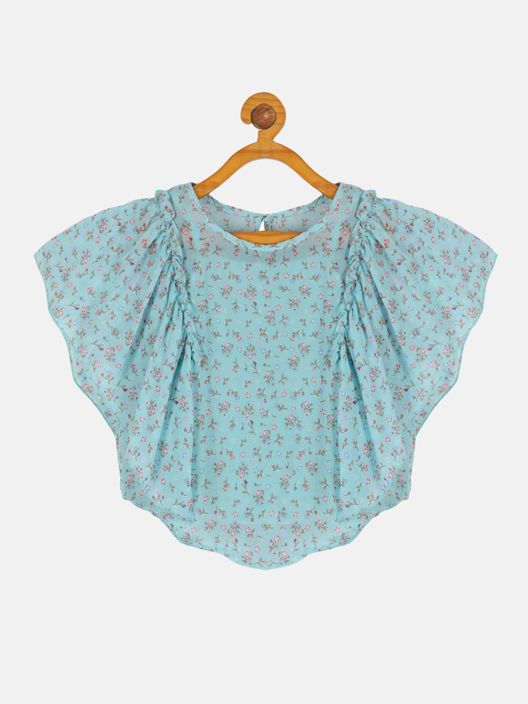 

KiddoPanti Floral Printed Georgette Top, Green