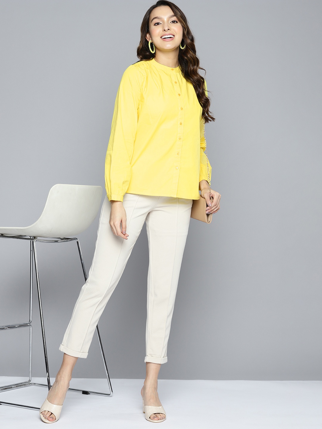 

HERE&NOW Solid Regular Fit Casual Shirt, Yellow