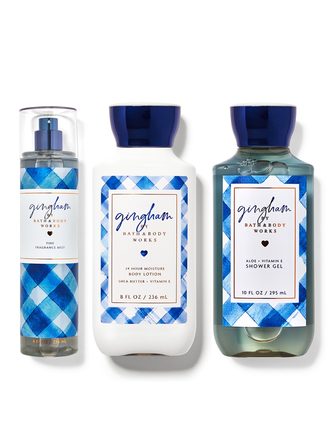 

Bath & Body Works Gingham Fragrance Set - Body Mist + Body Lotion + Shower Gel, Blue