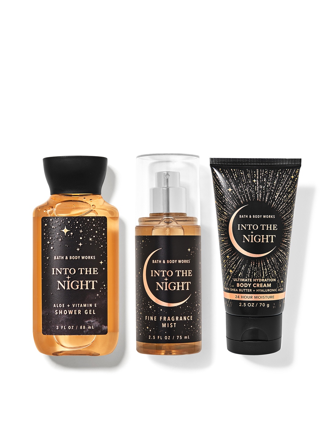 

Bath & Body Works Into The Night Fragrance Mist 75ml + Shower Gel 88ml + Body Cream 70g, Black