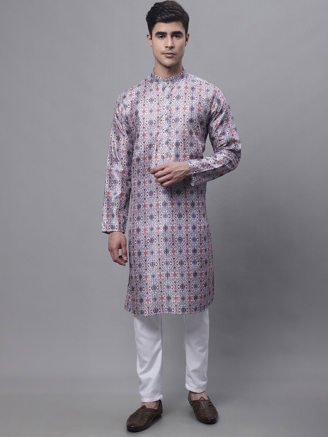 

Jompers Ethnic Motifs Printed Mandarin Collar Straight Kurta, Blue