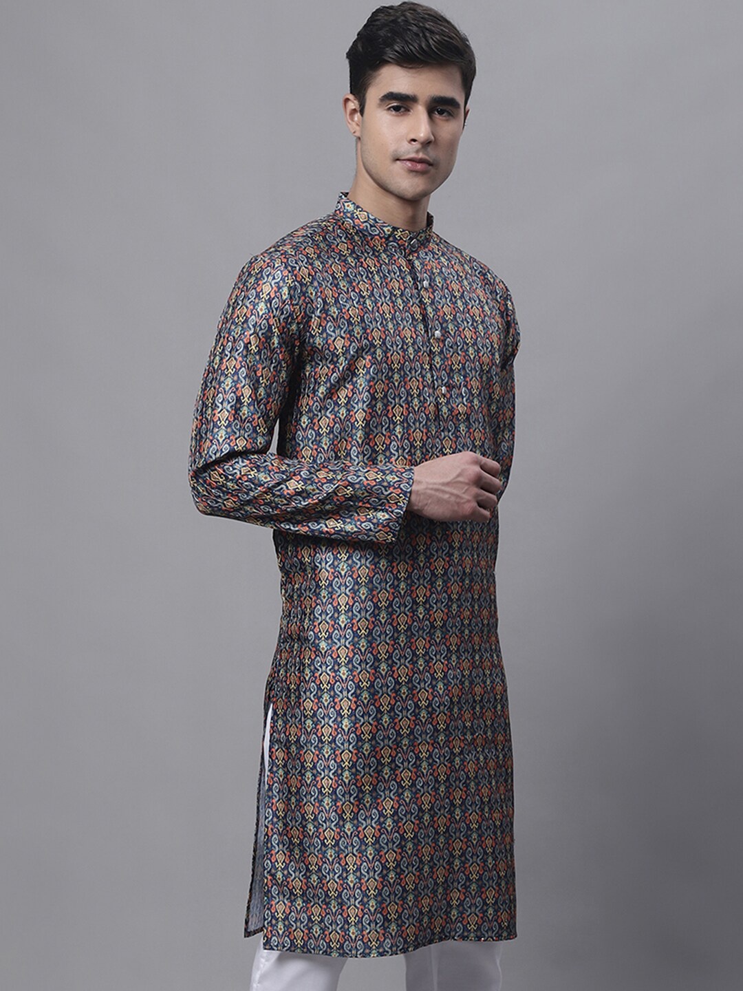 

Jompers Ethnic Motifs Printed Straight Kurta, Navy blue
