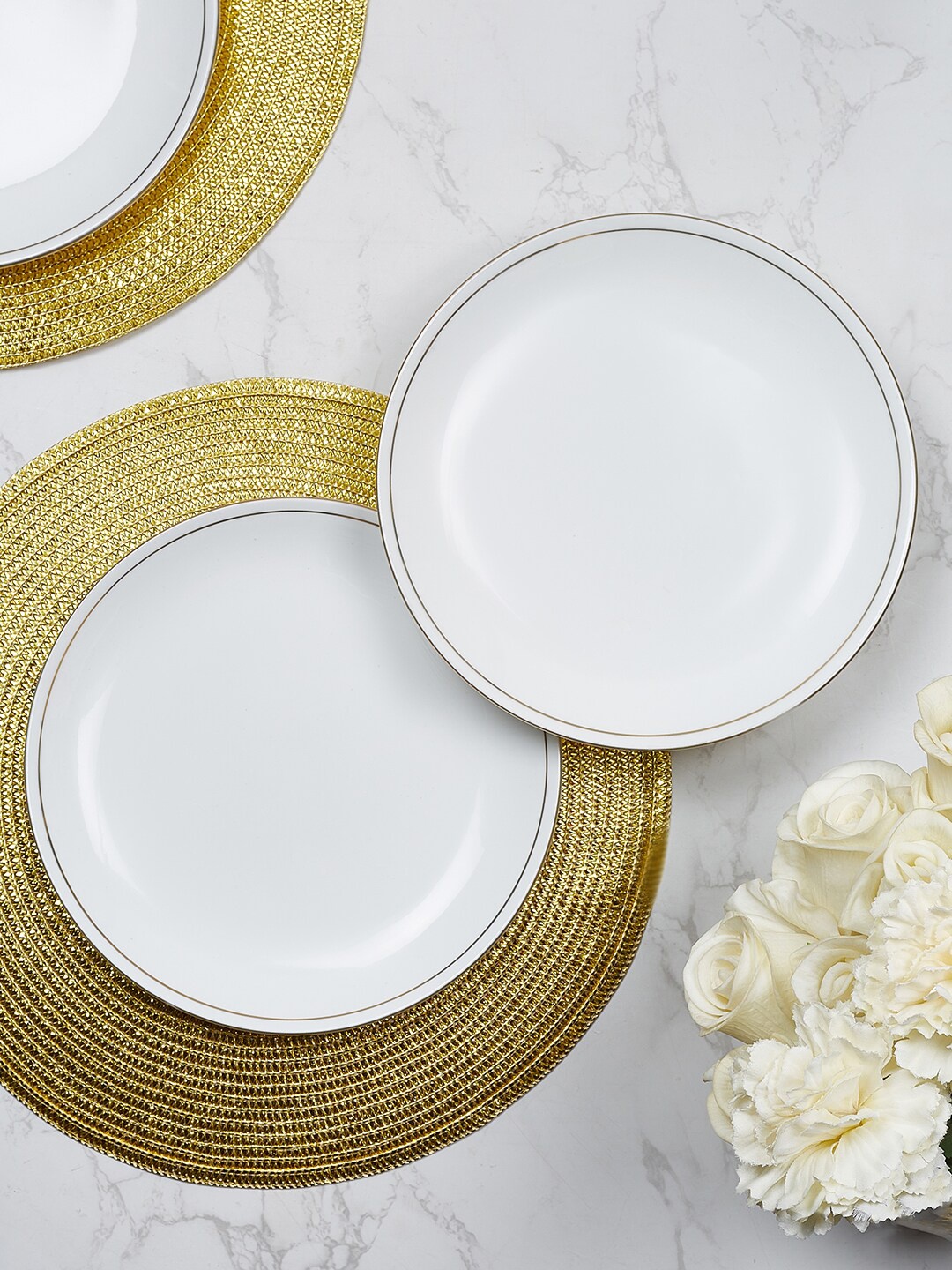 

HomeTown Avril Real White & Gold-Toned 2 Pieces Bone China Glossy Dinner Plates 25 cm each