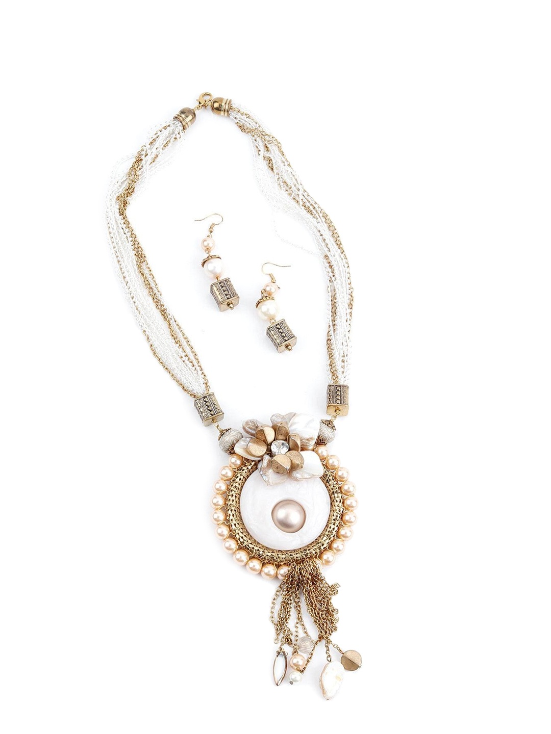 

ODETTE Gold-Plated Pearl Tribal Trim Nacklace & Earring Jewellery Set