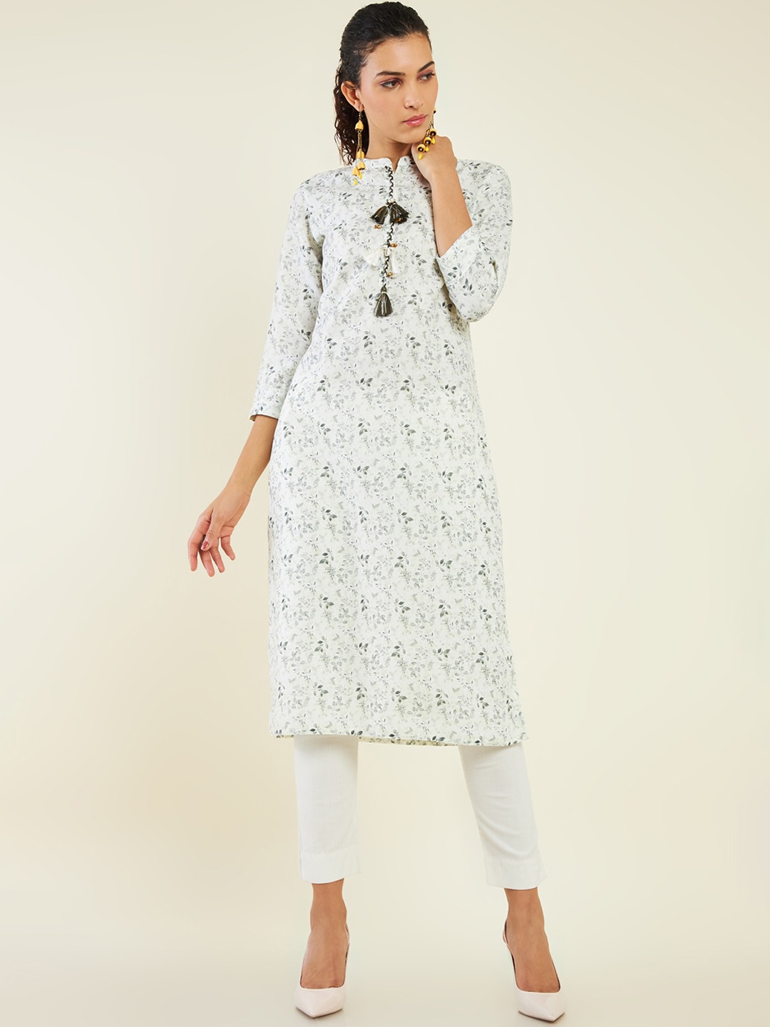 

Soch Floral Printed Mandarin Collar Straight Kurta, Green