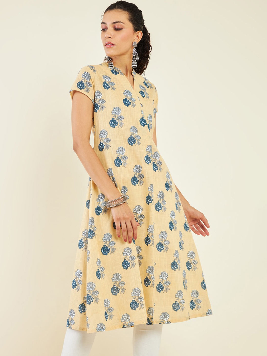 

Soch Floral Printed A-Line Cotton Kurta, Beige