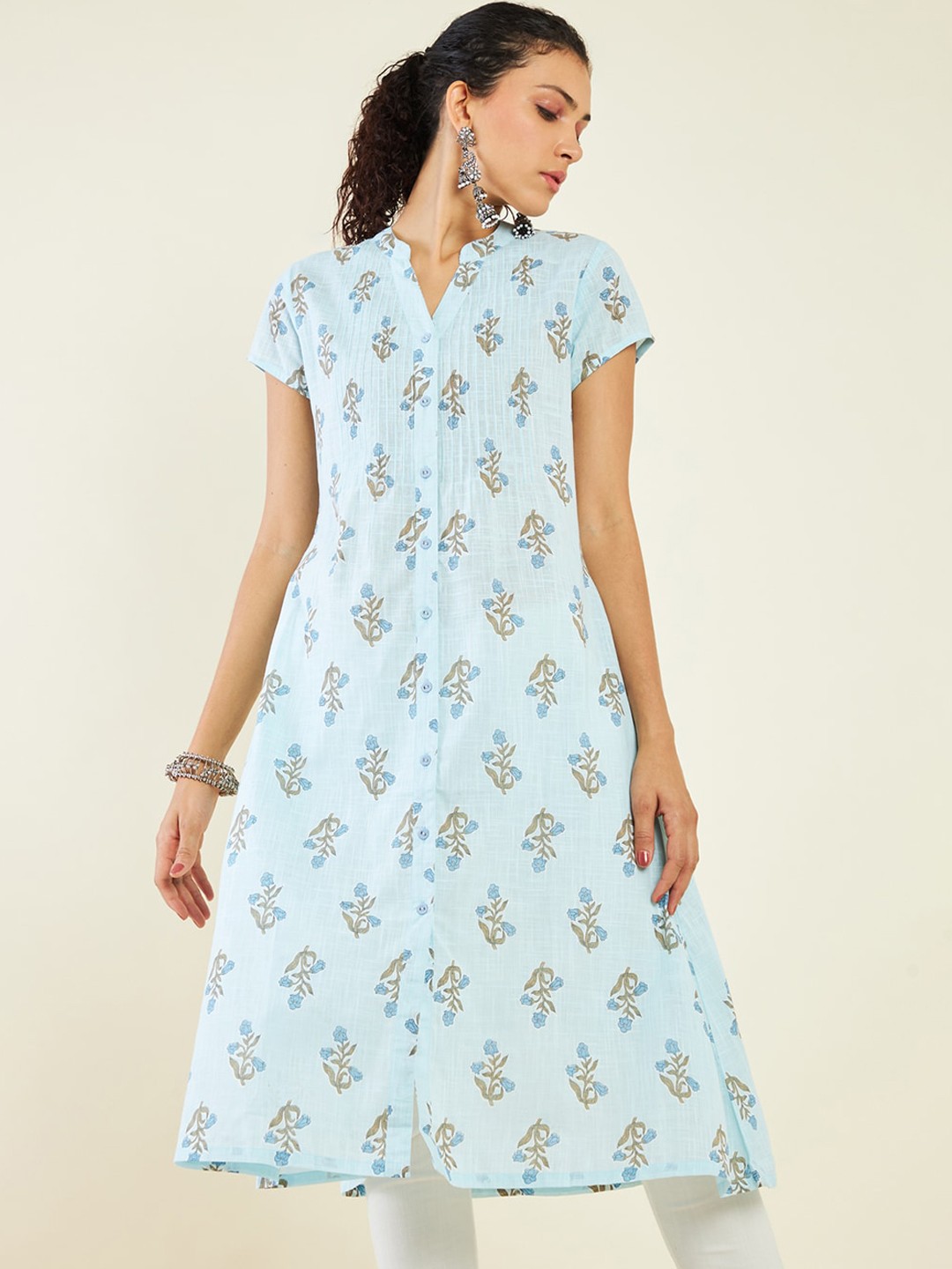 

Soch Floral Printed Straight Cotton Kurta, Blue