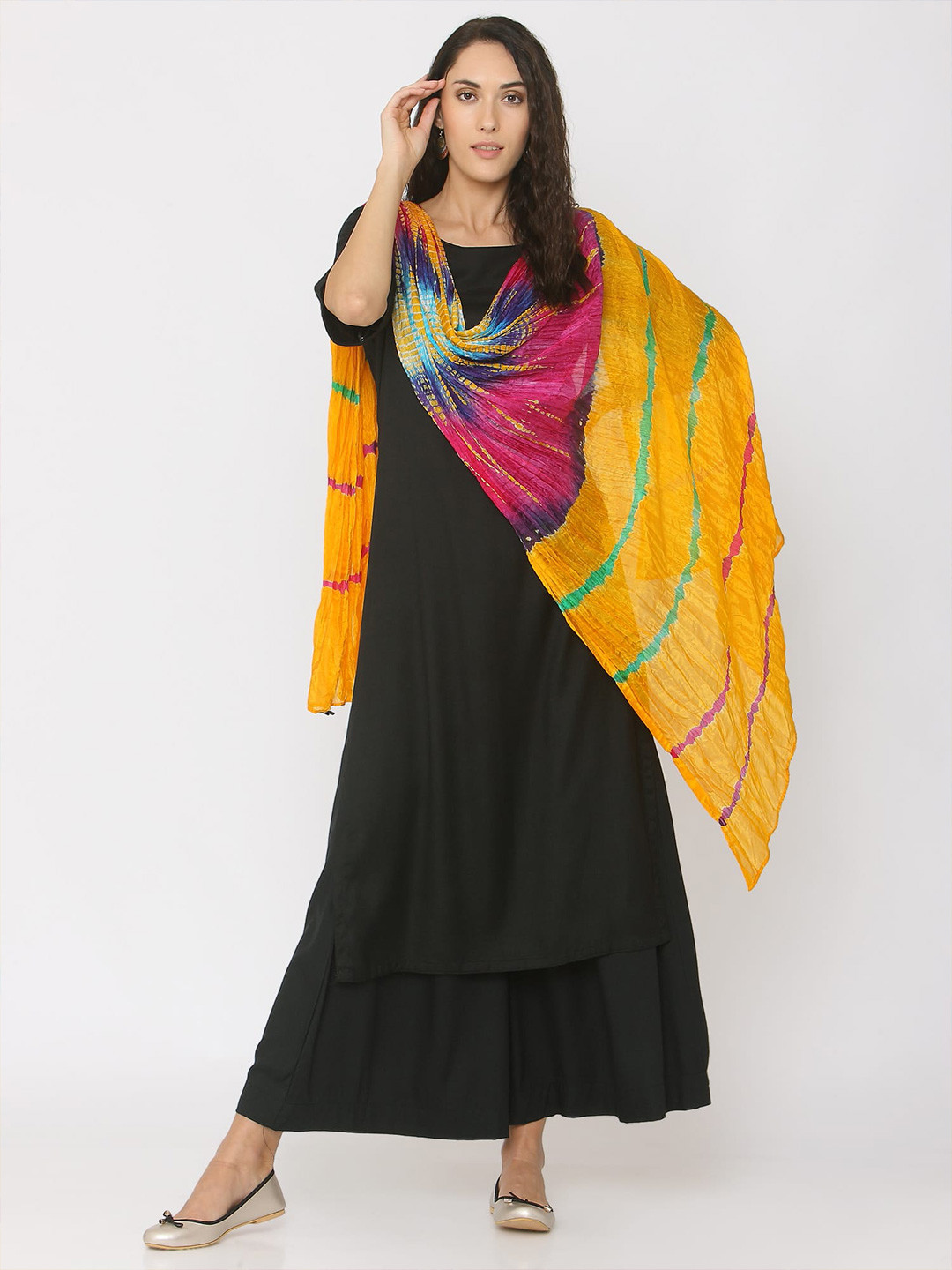 

SHADES Printed Shibori Dupatta, Yellow