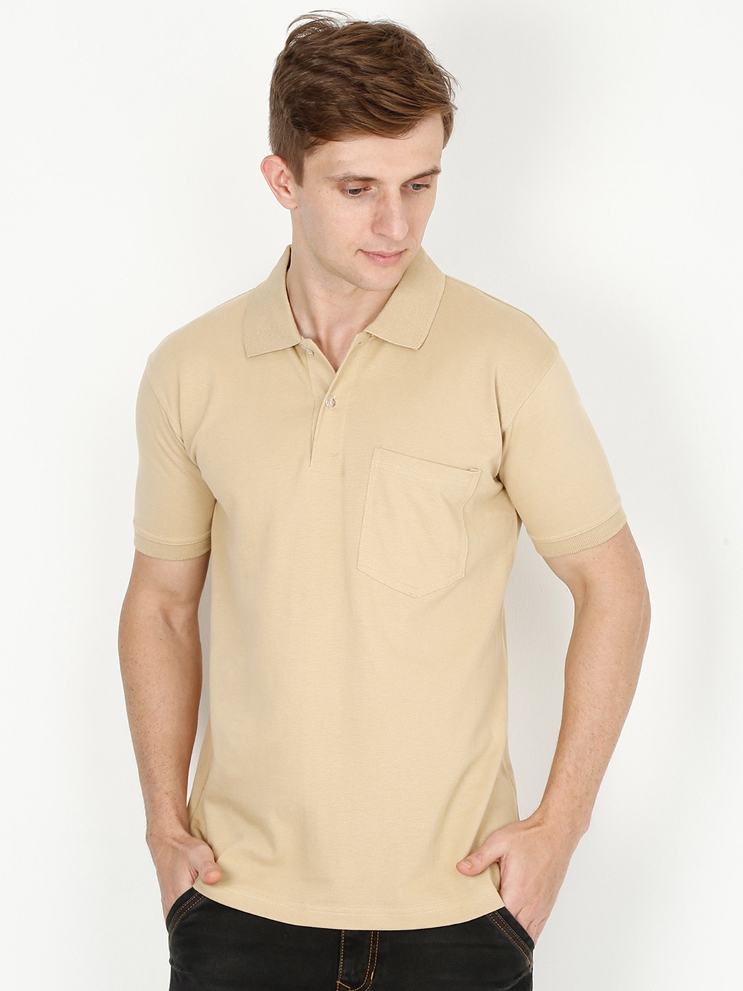 

Fleximaa Polo Collar Cotton T-shirt, Beige