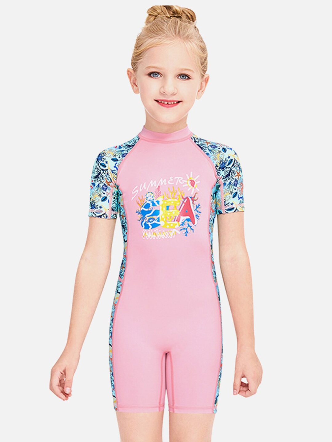 

Little Surprise Box LLP Kids Printed Full Coverage Swimwear With UPF 50+ M, Pink