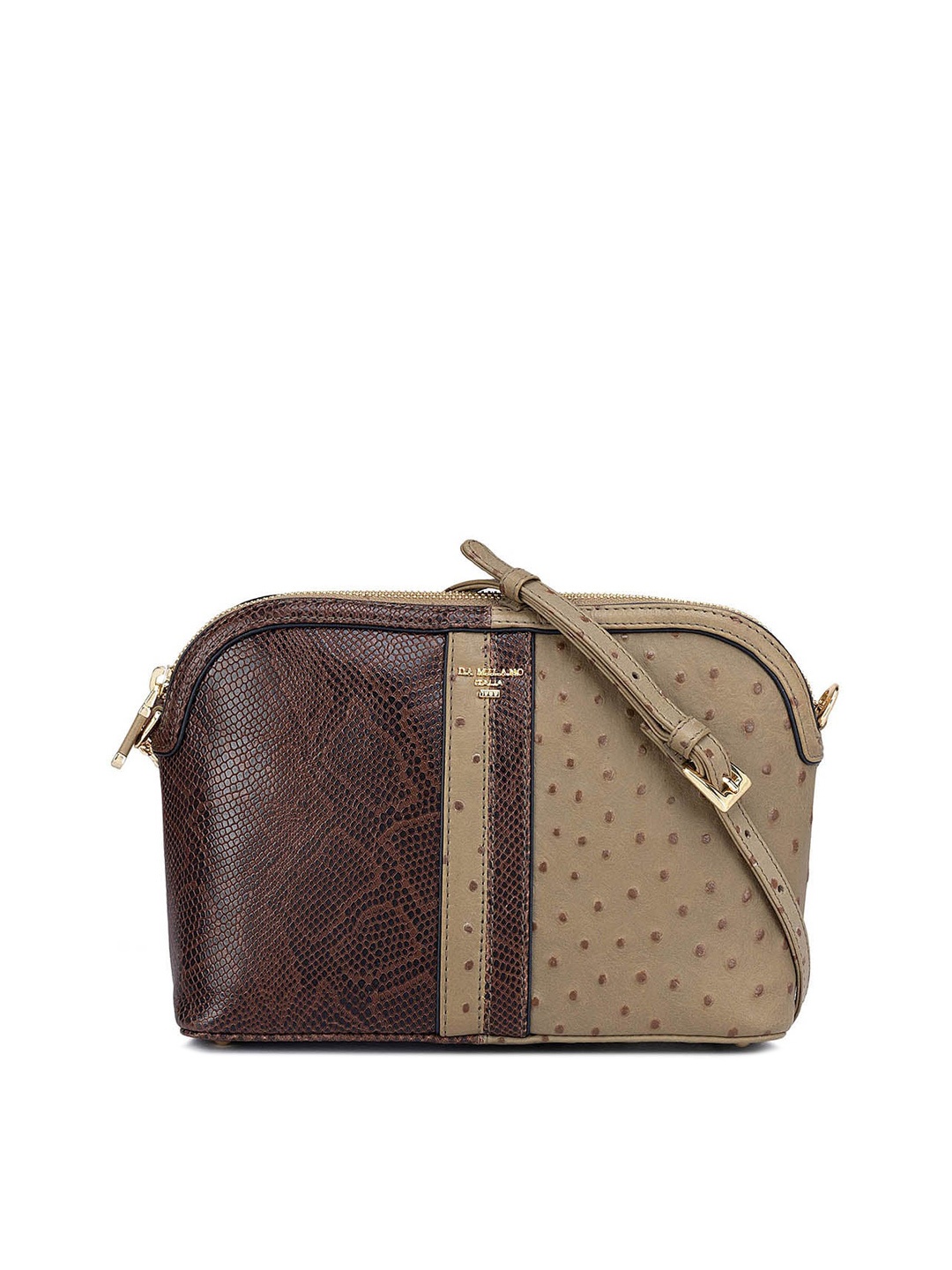 

Da Milano Textured Leather Structured Sling Bag, Brown