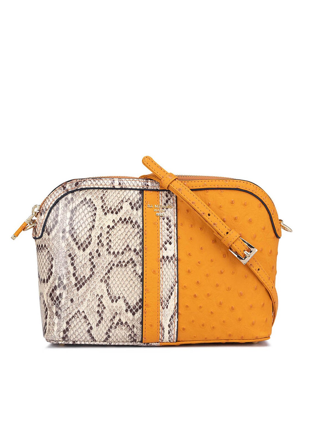 

Da Milano Animal Printed Leather Structured Sling Bag, Orange