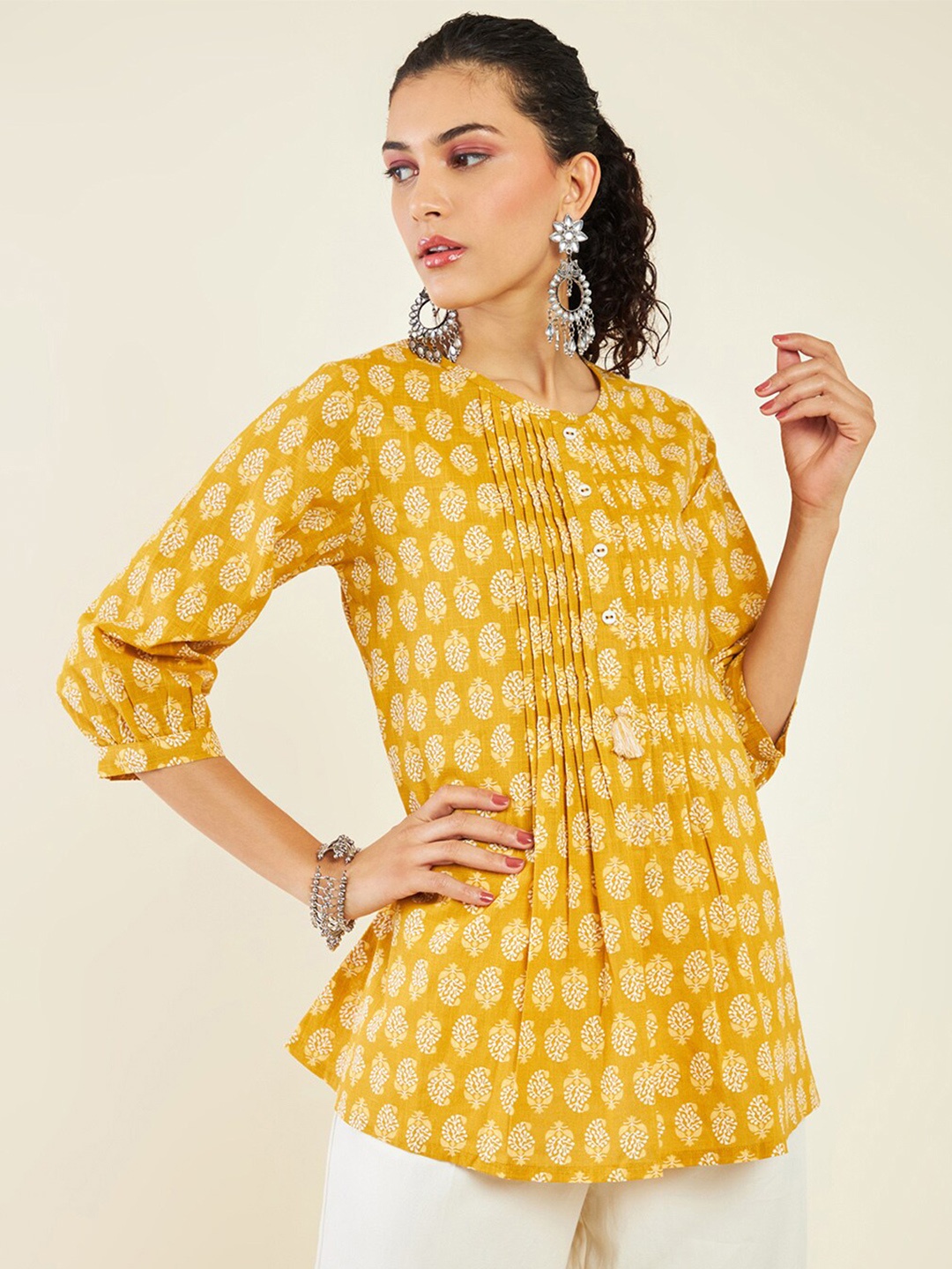 

Soch Floral Printed Cotton Tunic, Mustard