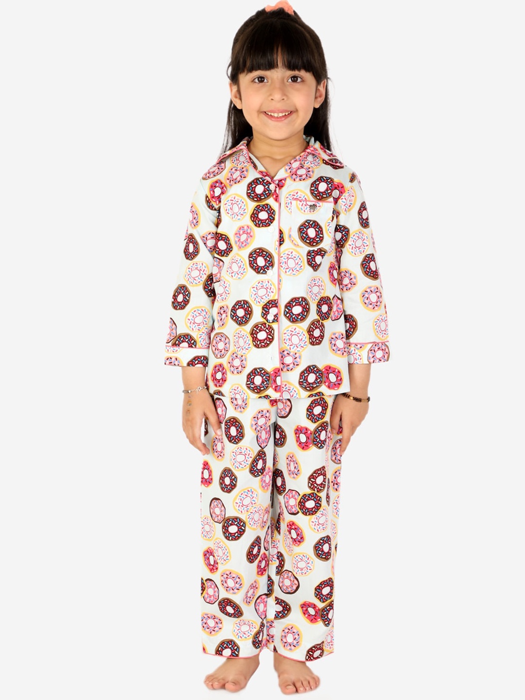 

White Dahlia Girls Conversational Printed Pure Cotton Night Suit