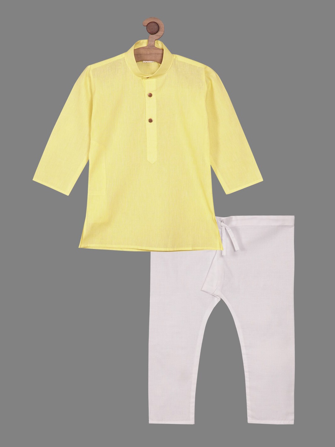 

RIKIDOOS Boys Mandarin Collar Pure Cotton Kurta with Pyjamas, Yellow
