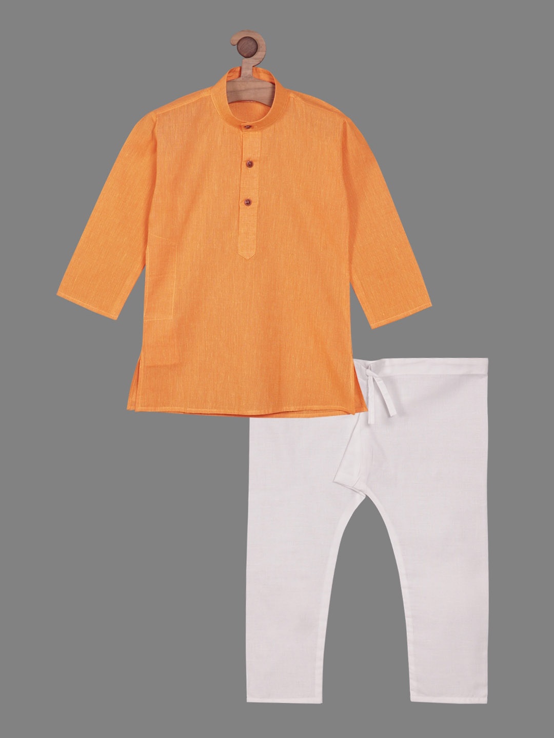 

RIKIDOOS Boys Long Sleeves Mandarin Collar Pure Cotton Kurta with Pyjamas, Orange