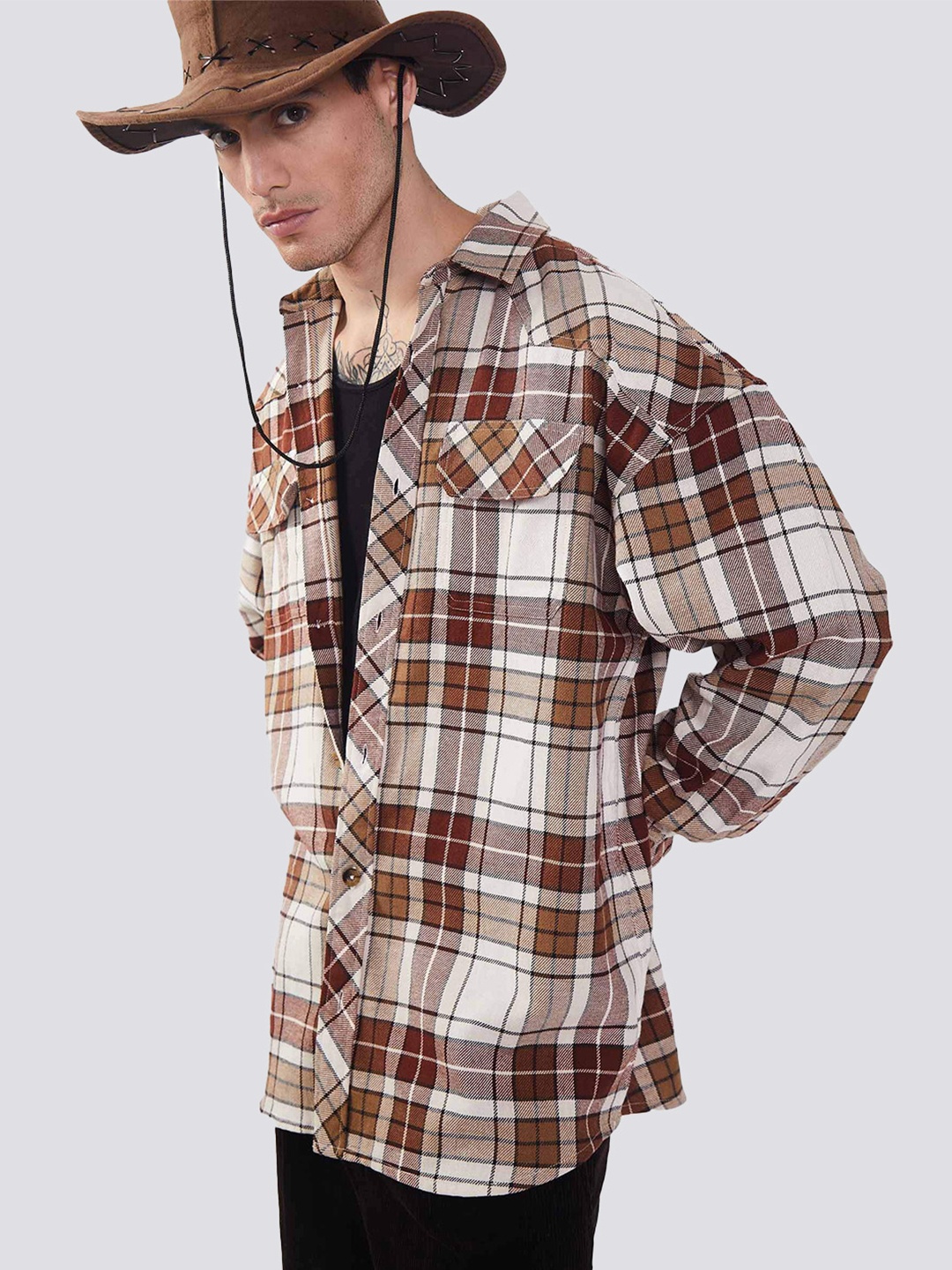 

Bonkers Corner Boxy Tartan Checks Cotton Casual Shirt, Brown