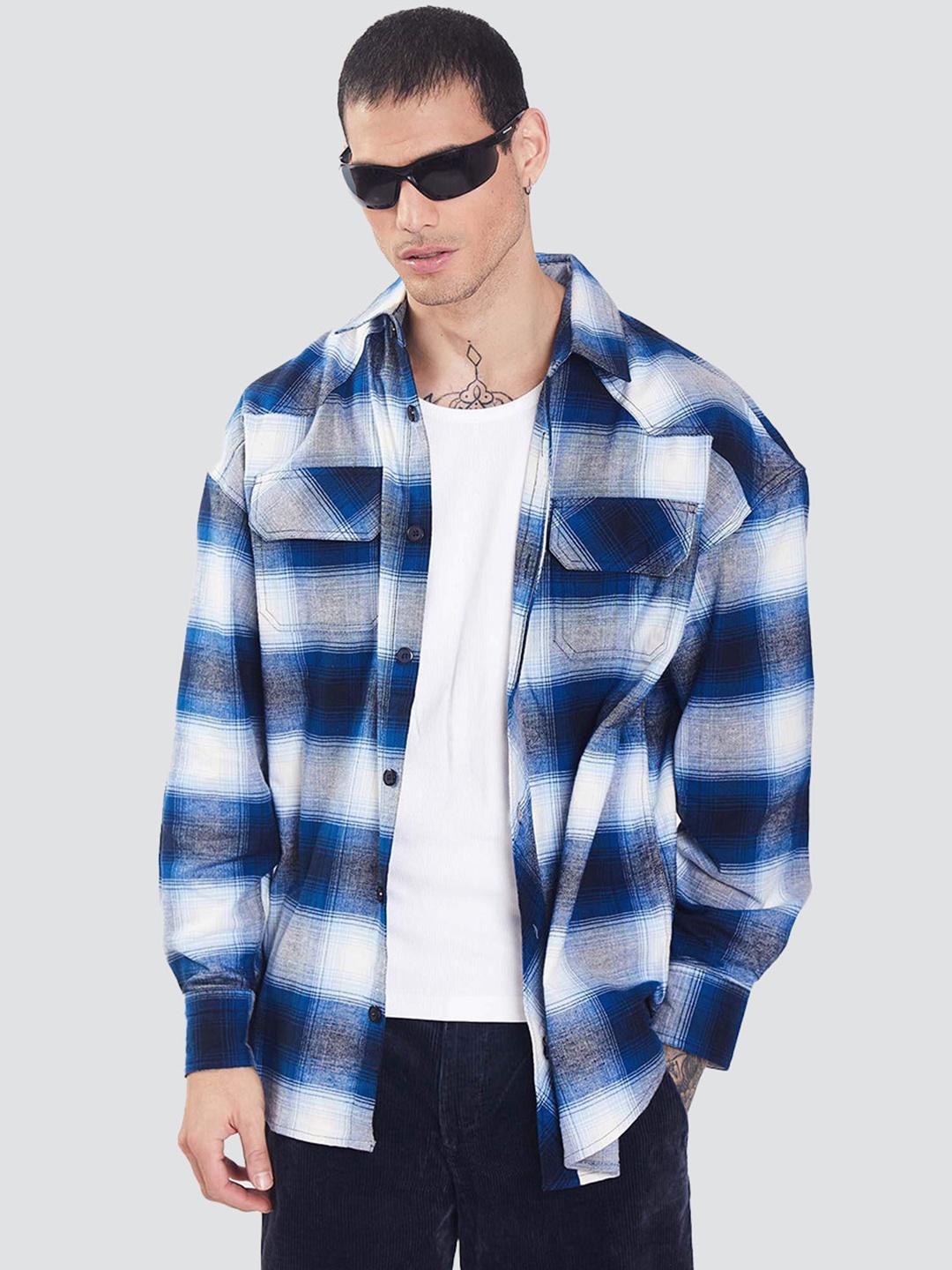 

Bonkers Corner Boxy Tartan Checked Cotton Casual Shirt, Blue