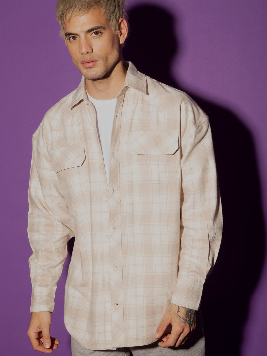 

Bonkers Corner Plaid Flannel Oversized Shirt, Beige