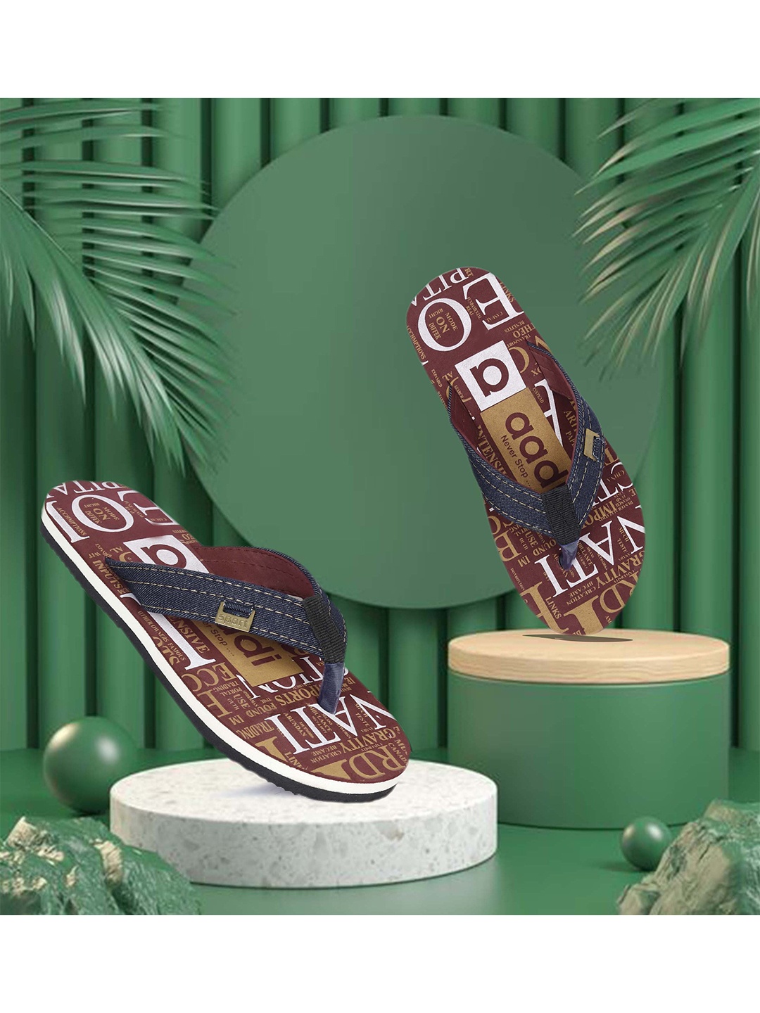 

aadi Men Printed Rubber Thong Flip-Flops, Maroon