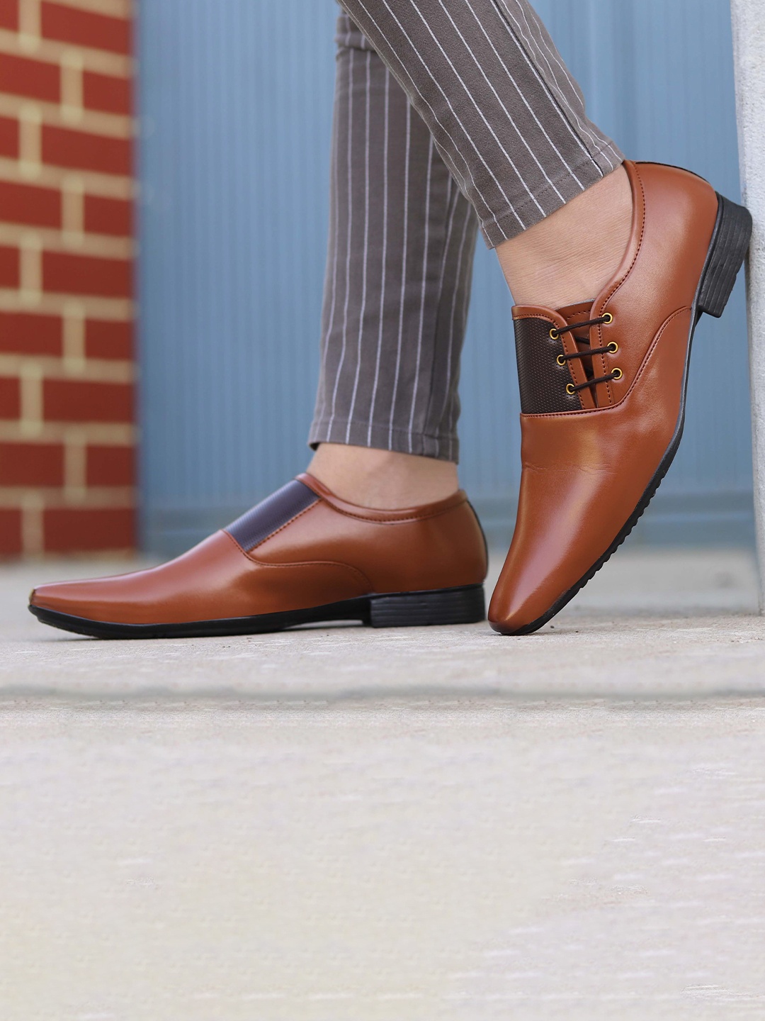 

aadi Men Textured Comfort-Fit Formal Derbys, Tan