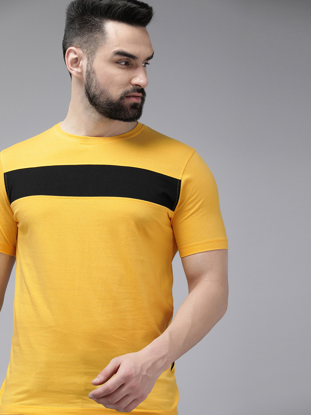 

Roadster Colourblocked Regular Fit T-shirt, Yellow